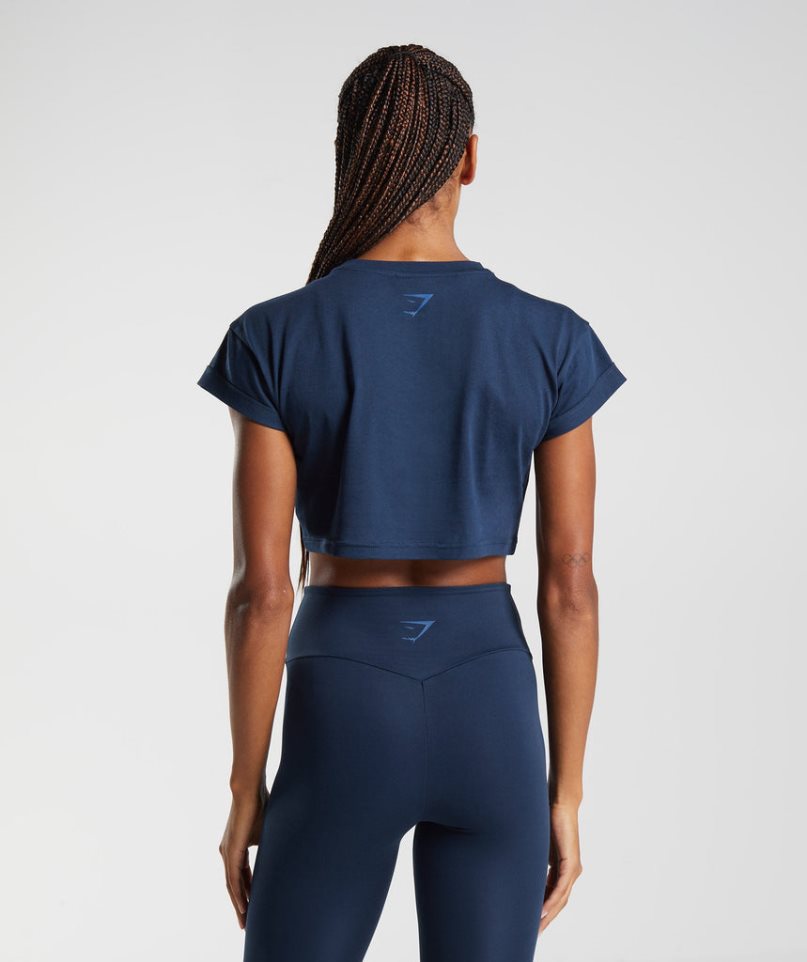 Women's Gymshark Fraction Cropped Tops Navy | NZ 9MAOQP